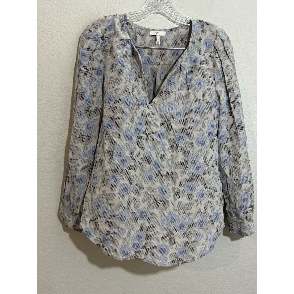 Joie Snakeskin Print Silk Blouse Gray Blue Women's Small Long Sleeve